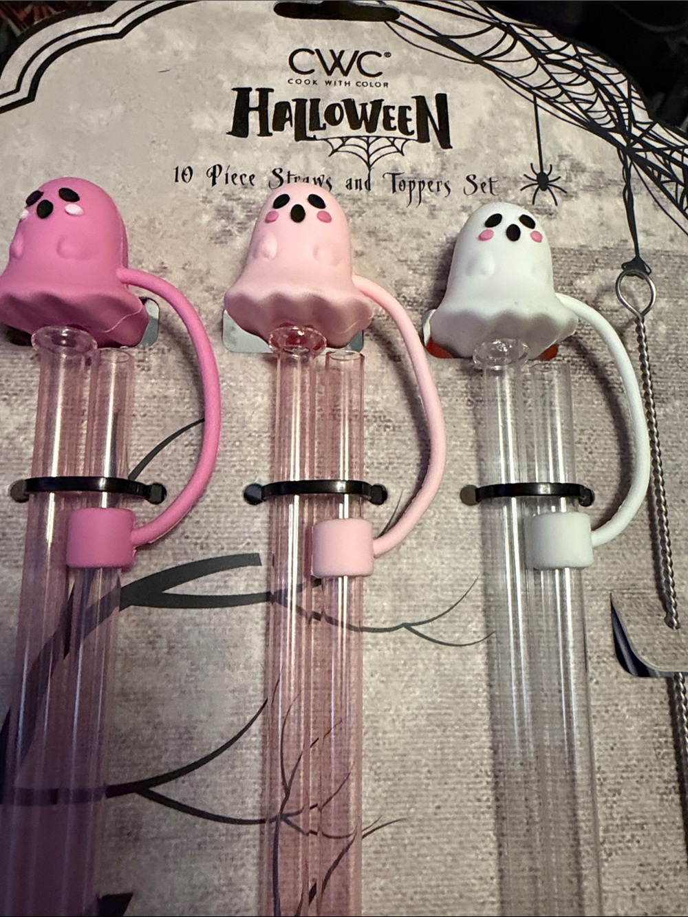 Halloween Ghost Silicone Toppers - Plastic Drink Straws - 10 piece Set! - Picture 2 of 8